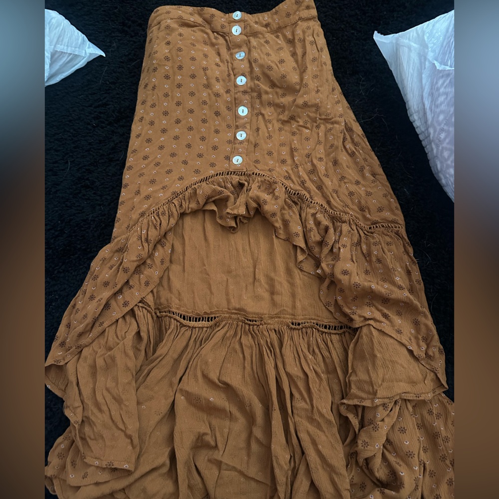 Shyanne Rust Button-Up Skirt with Floral Design